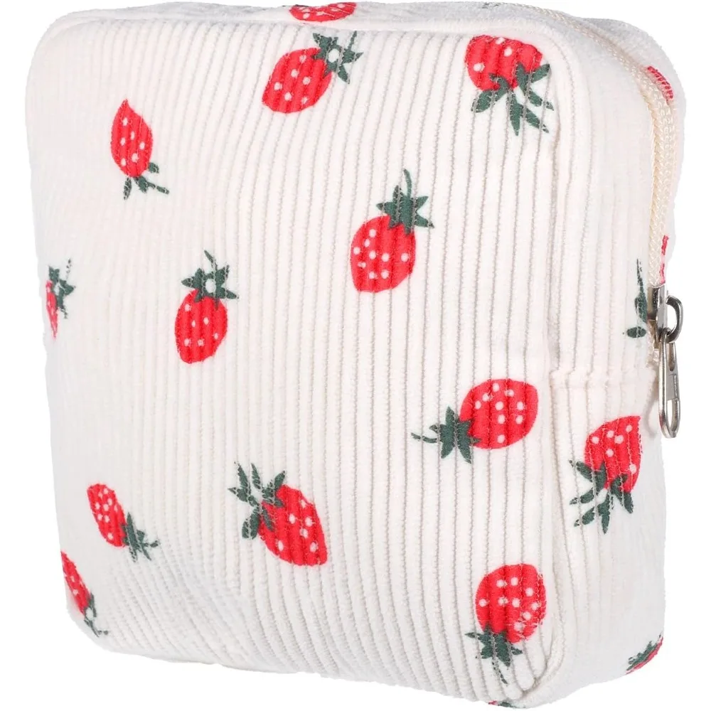 Compact Corduroy Makeup Bag with Zipper for Portable Cosmetics Storage