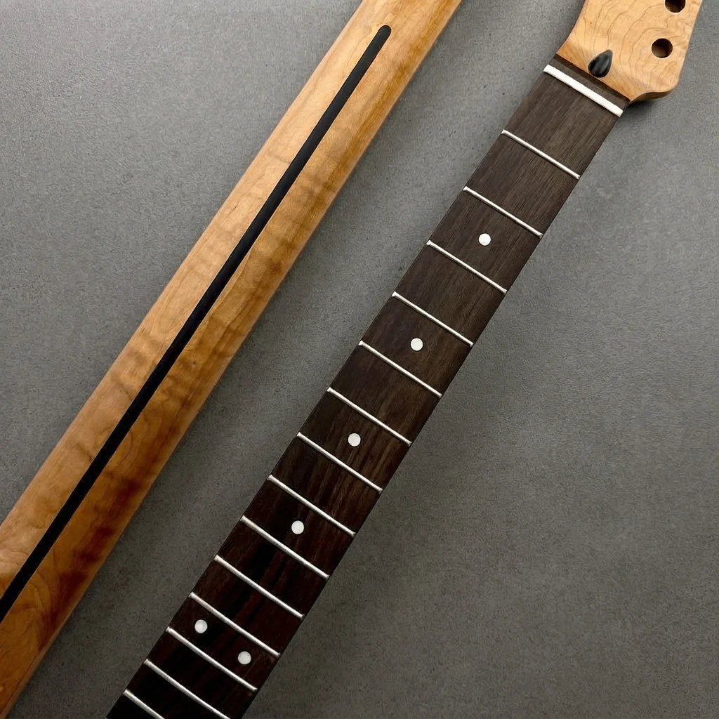 Reverse Headstock Right Hand TL Neck, Roasted Flame Pattern, Dark Fretboard, 22 Frets, Standard Scale, 56mm Heel Truss Rod