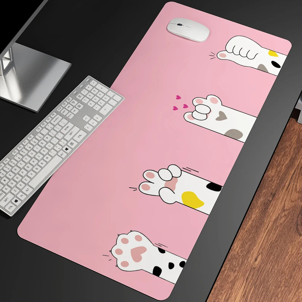 Grand tapis de souris dessin animé patte de chat rose, accessoires de jeu, Kawaii, clavier d'ordinateur de bureau, PC, ordinateur portable, XXL