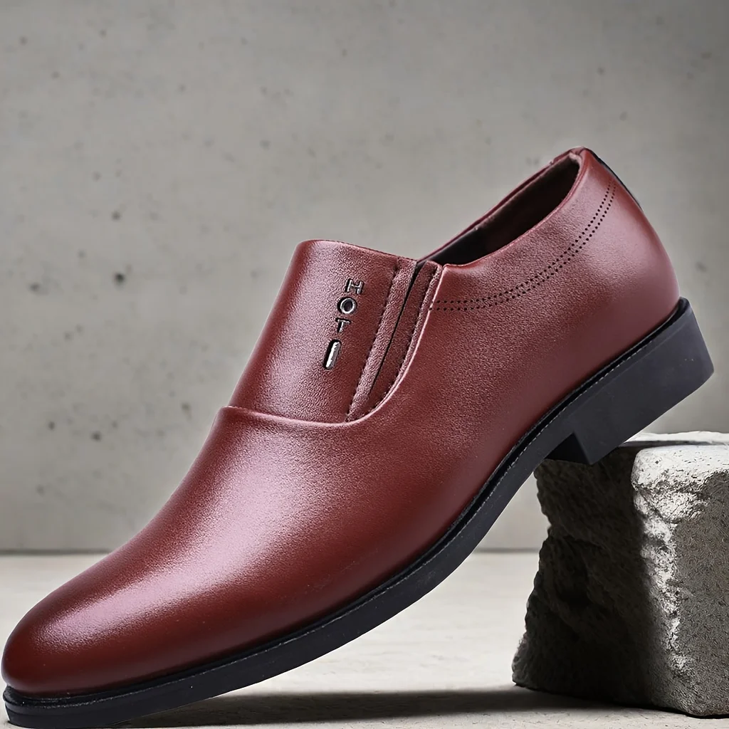 SIZE 's Solid Dress Shoes With PU  Uppers, Wear-resistant Slip On Shoes For Business Office Wedding Party