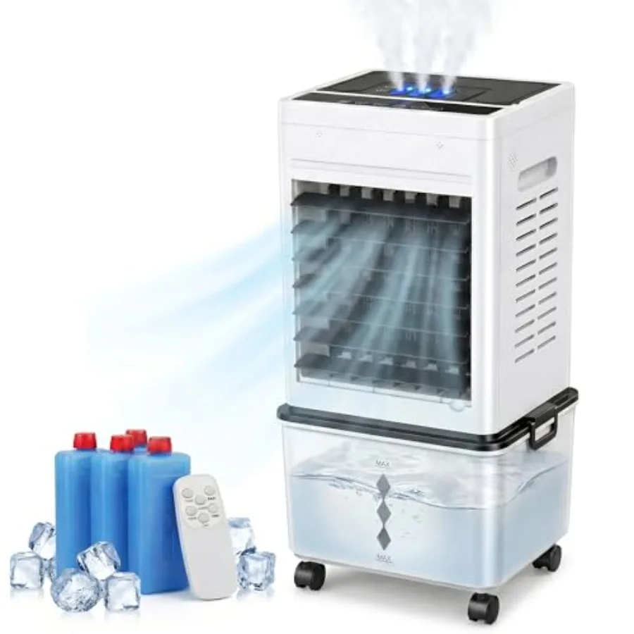 

Swamp Cooler for bedroom and office use, plastic housing in gray, 4-in-1 portable air conditioner with evaporative cooling, 6 s