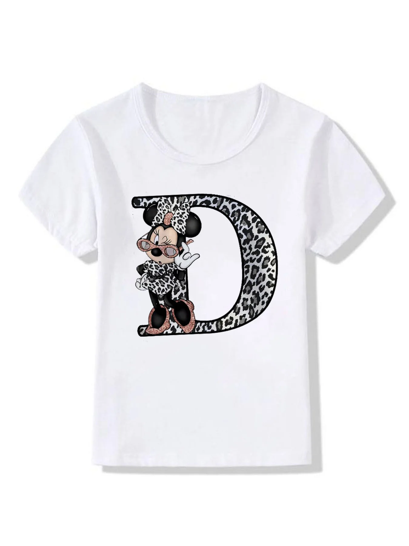 Cute 2024 Summer T-shirt Disney Mickey Mouse Minnie Leopard Blouse Letter Women Tops White Short Sleeve Shirt Aesthetic clothing