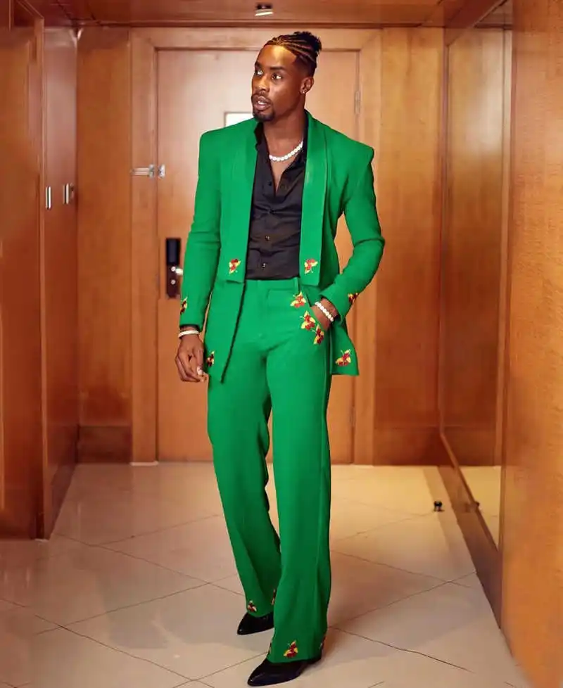 Stylish 2 Pieces Men Suits Shawl Lapel One Button Pant Sets Appliques Prom Male Party Customized Outfits