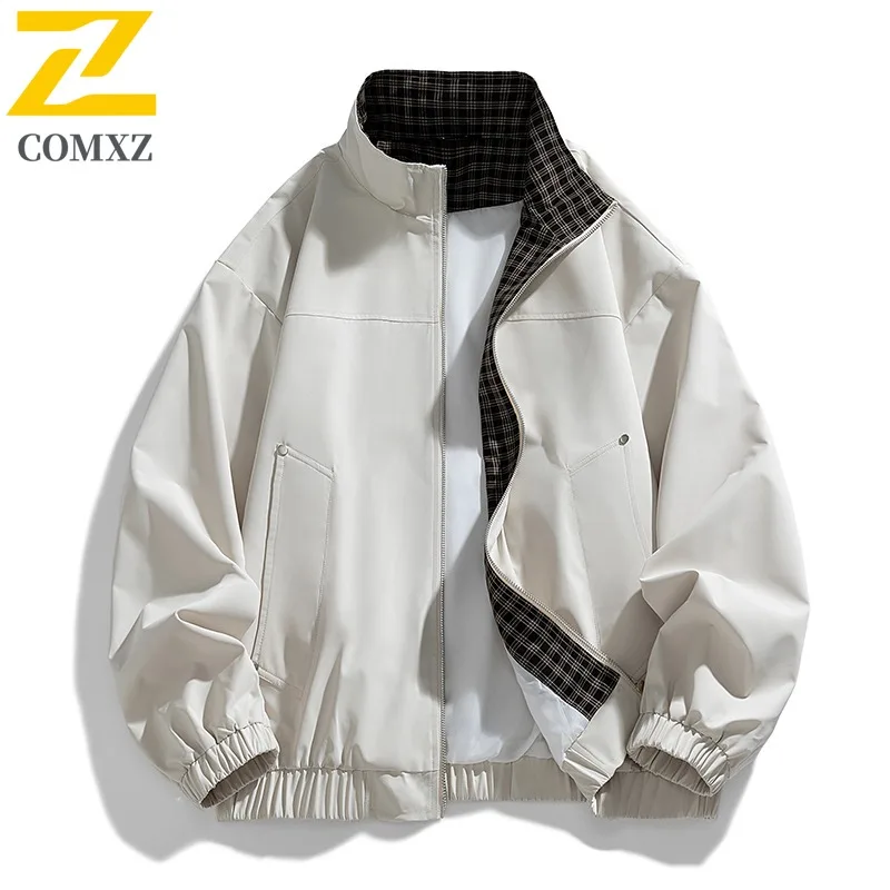 سترة رجالي فاخرة لركوب الدراجات في الهواء الطلق من COMXZ 2025 سترة مريحة ومتينة عالية الجودة بياقة بيسبول معطف خريف خفيف الوزن