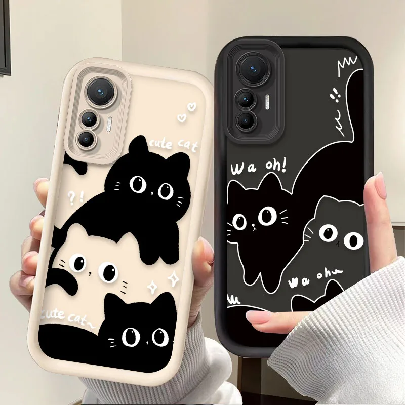 Lovely Black Cat Phone Case For Xiaomi Poco x7 X6 X5 X4 GT X3 NFC F7 F6 F5 F4 F3 M5s C65 C75 M6 Pro 4G 5G Shockproof Full Cover