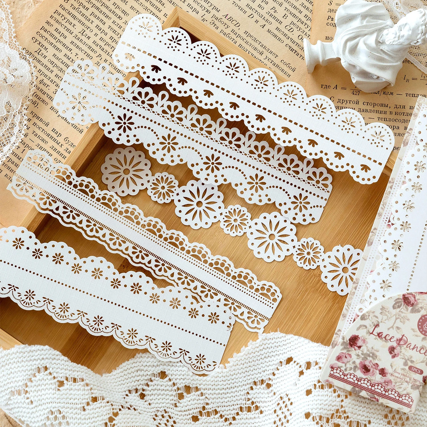 5pcs Diy Scrapbooking paper Long Lace Decoration paper Hollow Card Collage material Decorative scrapbook hand made craft paper