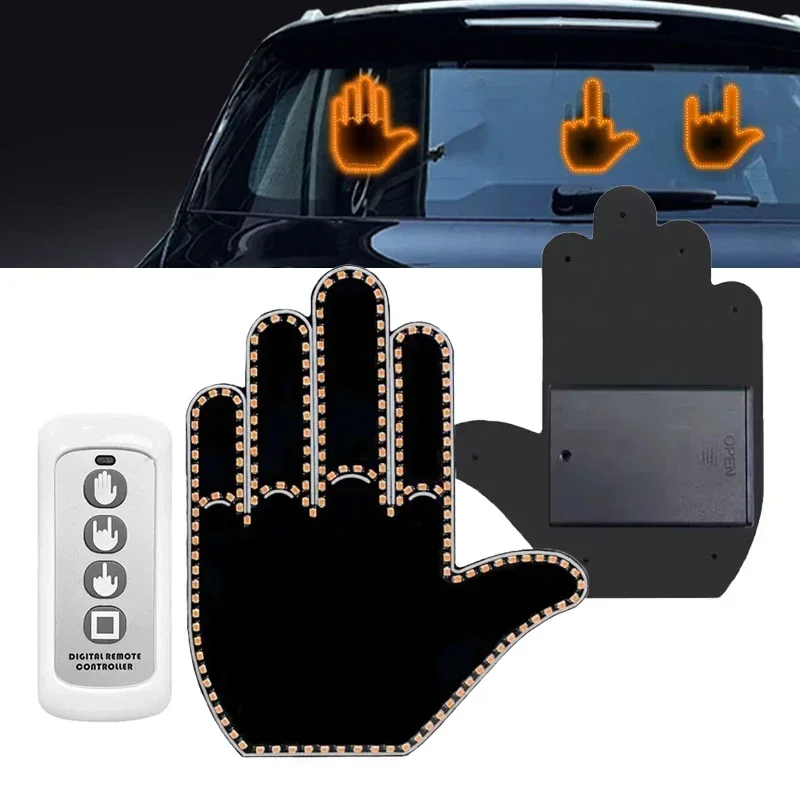 1setCar Finger Light with Remote Control Cool Funny Car Interior Light Finger Up LED Middle Finger Hand Lamp Rear Windshield LED