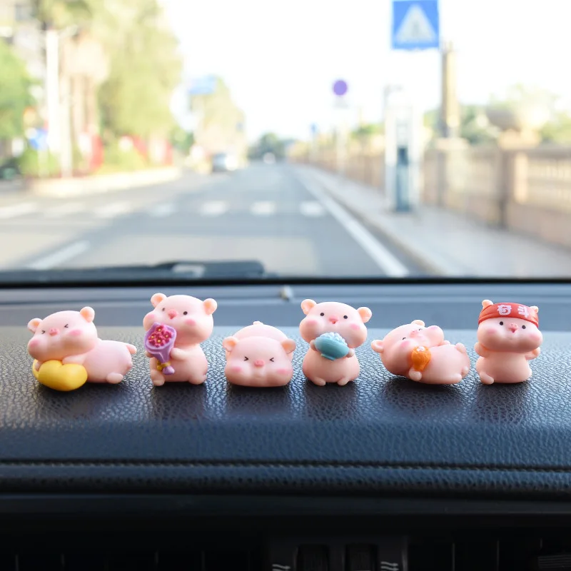 6Pcs Adorable Car Decorative Fun Home Decor Lovely Pig Figurine Animal Statue Table Mini Accessories Room Small Decorations Gift