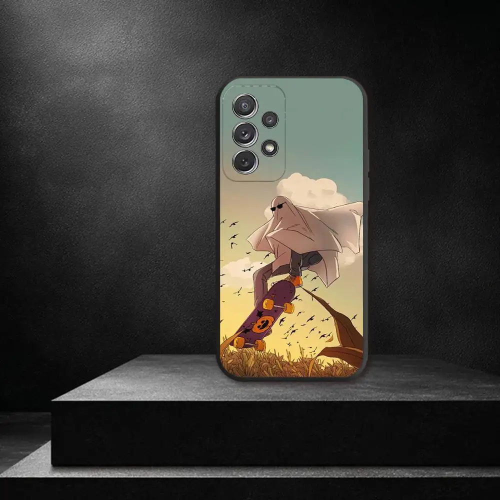 Чехол для телефона H-Halloween Cute Ghost для Samsung S 25,24,23,22,30,21,10,9,Ultra,Plus,Lite,FE,4,5G, черный мягкий чехол