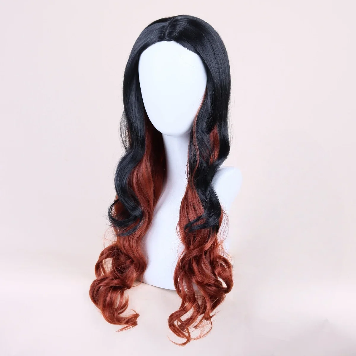 Kamado Nezuko Cosplay Wig Long Curly Black Orange Brown Gradient Ombre Hair Heat Resistant Synthetic Anime Wigs