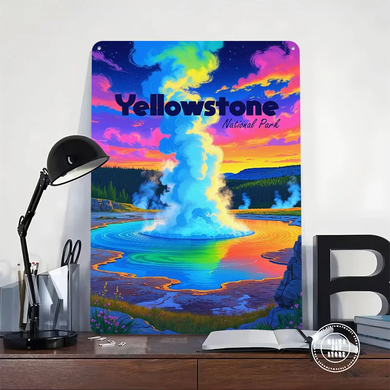 Yellowstone National Park Colorful Landscape Metal Poster Perfect Gift for Fans Lovers Personalized Wall Art Metal Sign for Tin