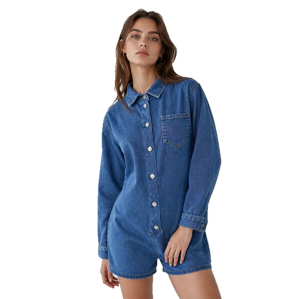 Casual Loose Fit Blouse Straight Cut Commuter Style with Long Sleeve No Stretch Straight Leg Summer Women Jumpsuits and Rompers