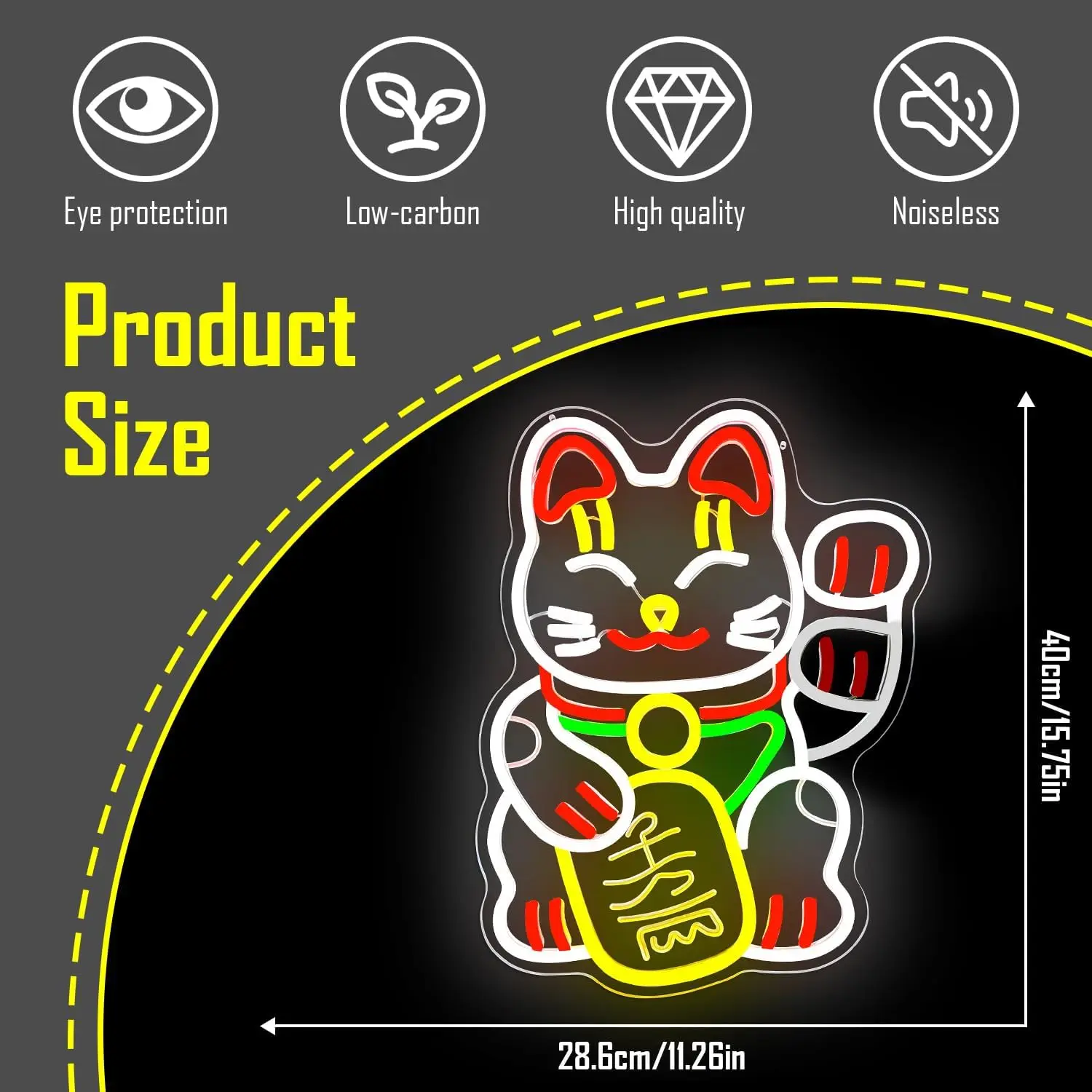 Lucky Cat Neon Sign USB Powered LED Dimmable LED Neon Light for Restaurant Ramen Shop Bar Bedroom Office Wall Decor Gift