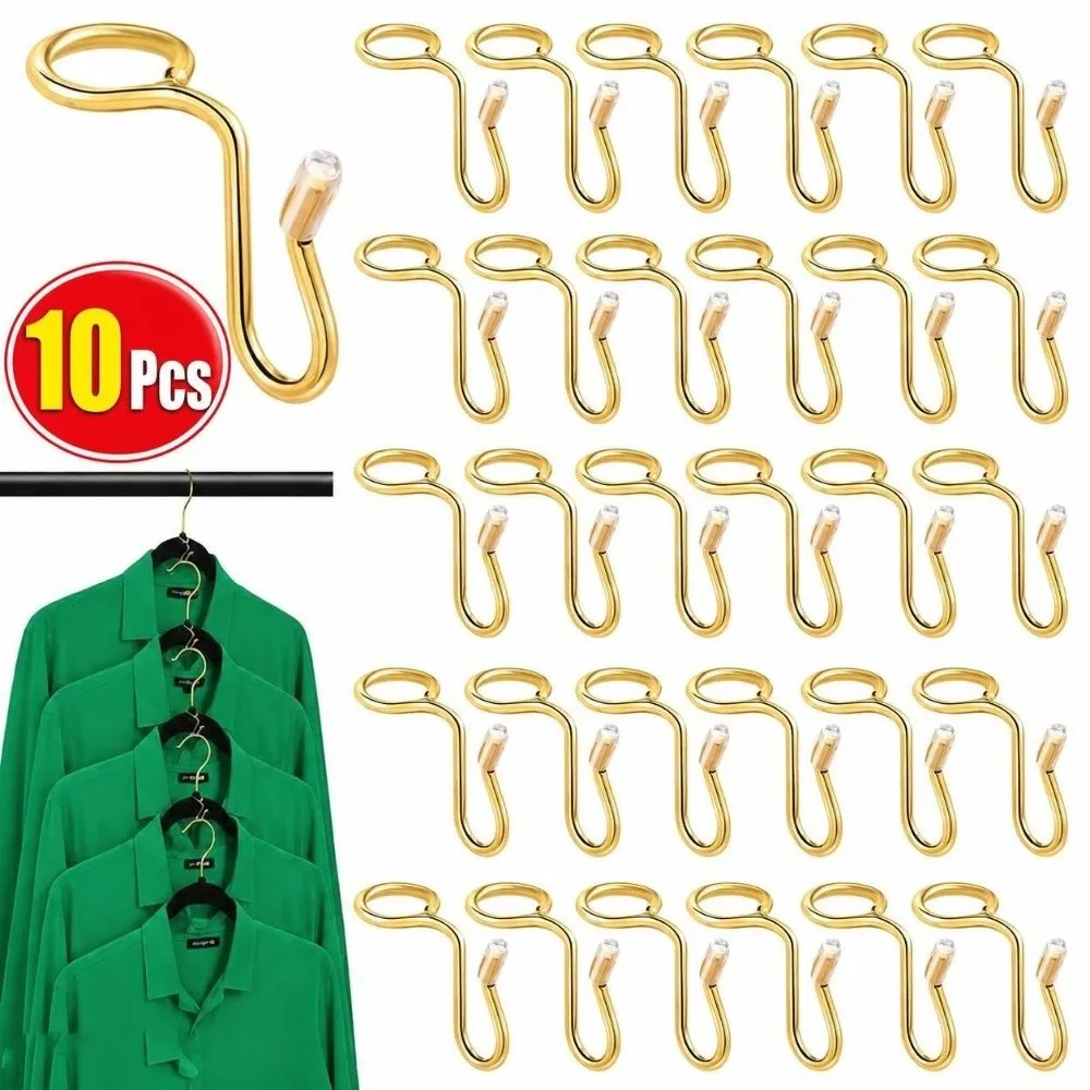 D9 10Pcs Metal Hanger Connector Hooks Multi Layer Space Saving Clothes Hanger Extender Hooks Clothing Hanger Hooks Home Gadgets