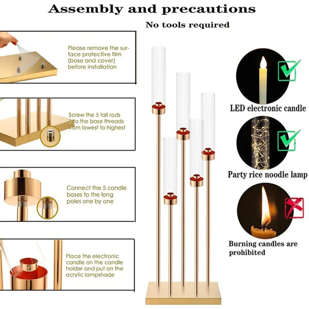 1 Set 5 Arm Gold Candle Holder, Mjkeomo 42.5'' Tall Candelabra Centerpieces for Housewarming Gift Fireplace Dinner Decor