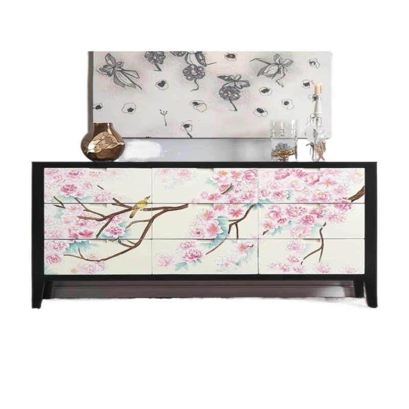 

Chinese hand-painted solid wood retro environmentally friendly and durable sideboard with hand-painted gold foil
