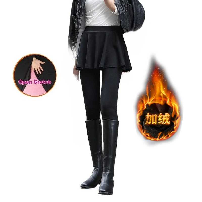 المرأة مفتوحة المنشعب السراويل وهمية قطعتين طماق تنورة المرأة لباس خارجي الربيع والخريف والشتاء المخملية سميكة