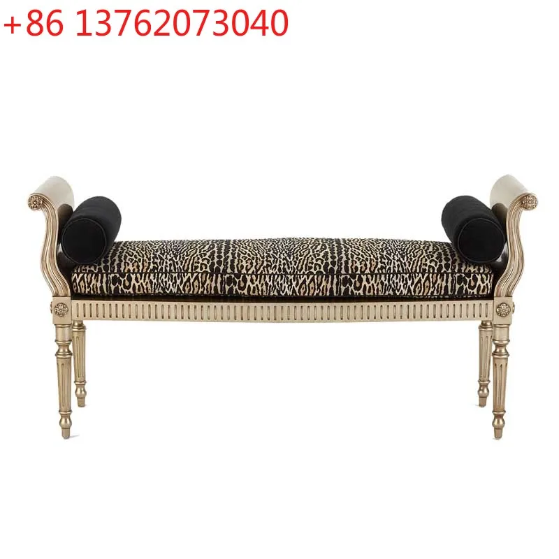 

Neoclassical solid wood carving flower shoe stool French gold old leopard print