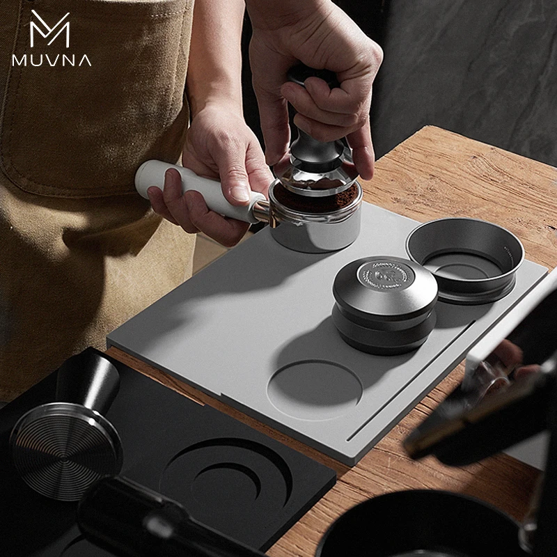 

MUVNA Espresso Tamper Mat, Coffee Distributor Tamp Mat, Food Grade Silicone & Wood Portafilter Waterproof Tamp Mat