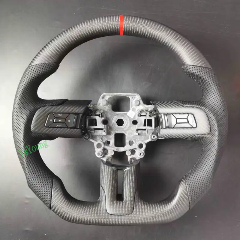 For Ford Mustang 2015-2017 2018-2021 (No Heated) Customized 100% Real Carbon Fiber Steering Wheel