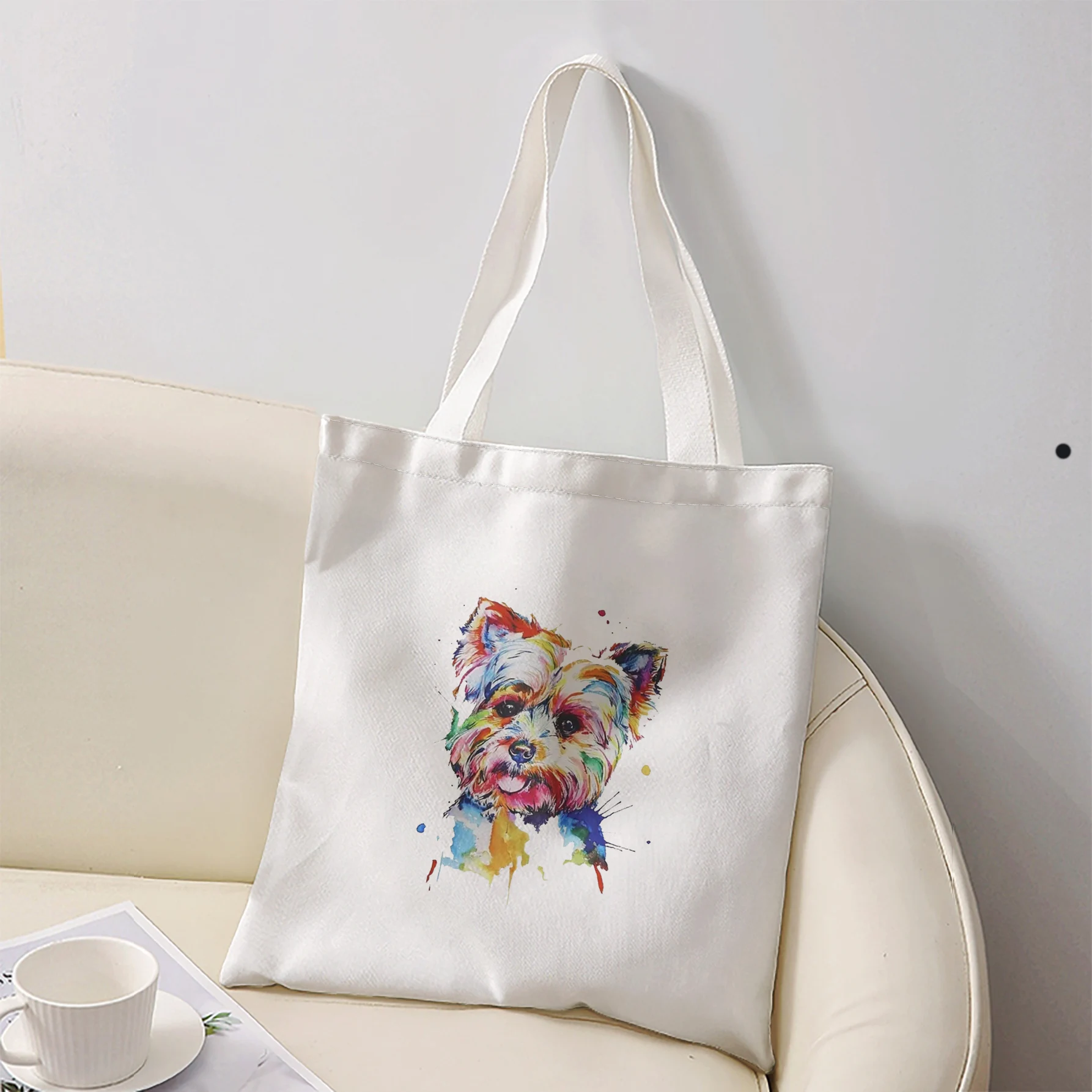 Colorful Splash Art Yorkshire Terrier Print Tote Bag Large Shoulder Handbag For Shopping Daily Commute