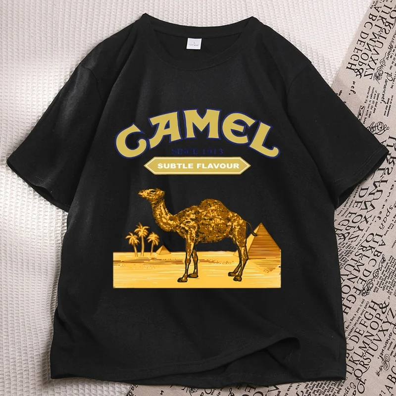 Camels Cigarette Graphic T-Shirts Cotton Short Sleeve Printed T Shirt Woman Man Crewneck Casual Clothing Tees Harajuku