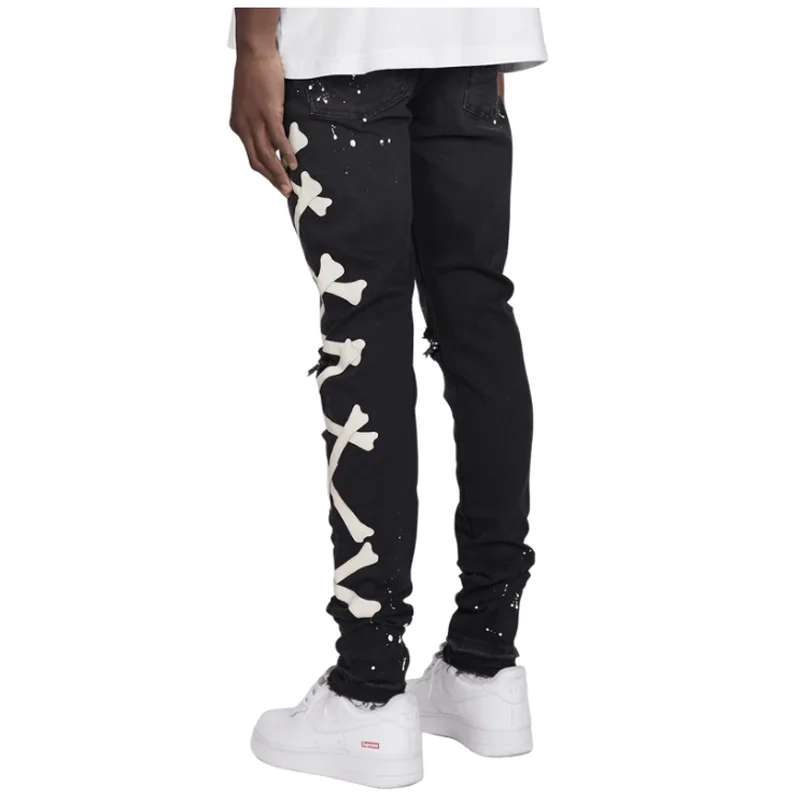 Fashion Slim Fit Ripped Men\'s Jeans Printed Y2k Skeleton Jeans Hip Hop Vintage Male Denim Trousers Elegant Trousers for Men Pant