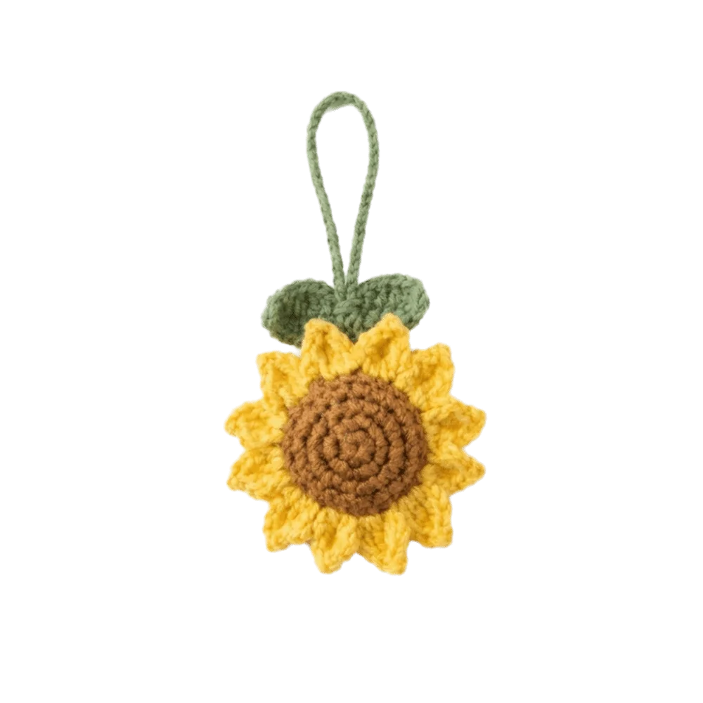 Sweet Fabric Crochet Sunflower Pendant Cotton With Rope Knitted Keychain Lobster Clasp Adjustable Bag Lanyard Charm Purse Decor