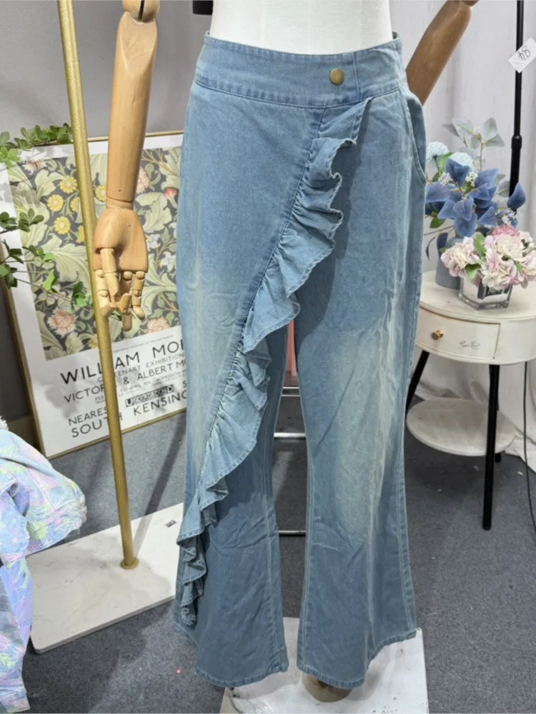 2026 New Women's Clothing Retro Irregular Long Pants Denim Trousers Solid Color Comfortable Simple Style All-match Temperament