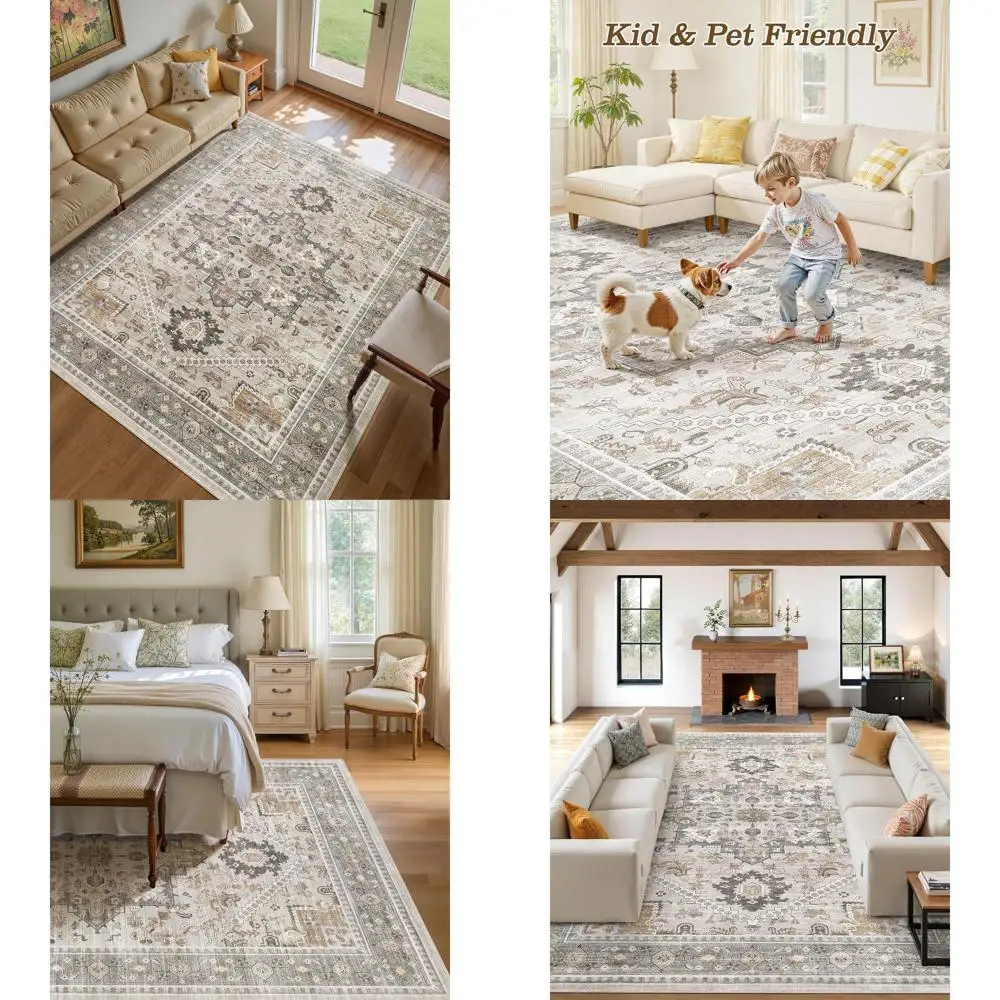 

Винтажный коврик Taupe: 9x12, моющийся, мягкий, нескользящий, тонкий для дома, офиса - нейтральный большой ковер