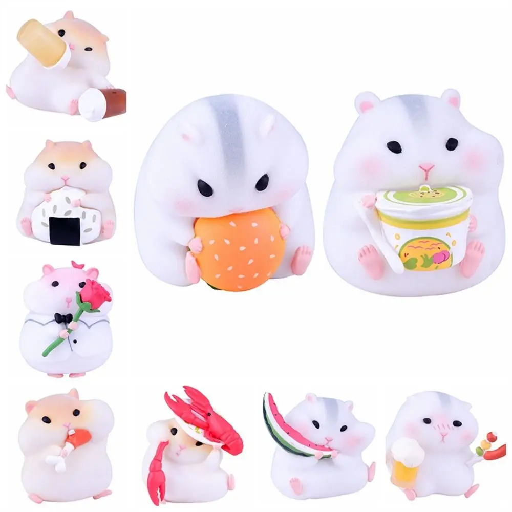 Cute Cartoon Gourmet Hamster Figures Animals Collectible Toys Children Birthday Gifts Dashboard Car Interior Decoration