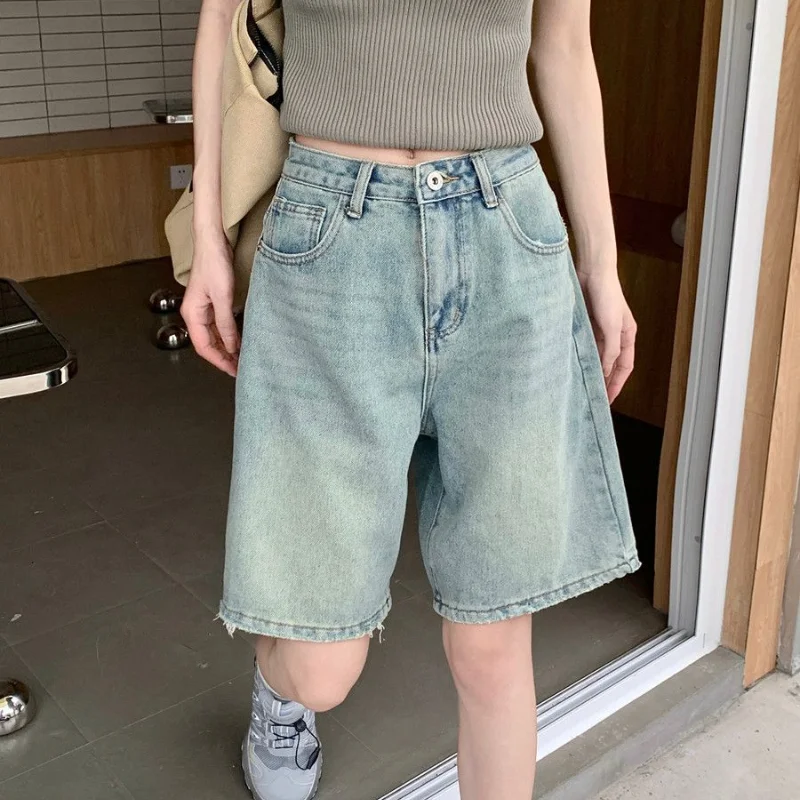 Vintage Denim Shorts Women Summer High Waist All-match Baggy Trousers Fashion New Korean Style Ulzzang Aesthetic Temper Hotsweet