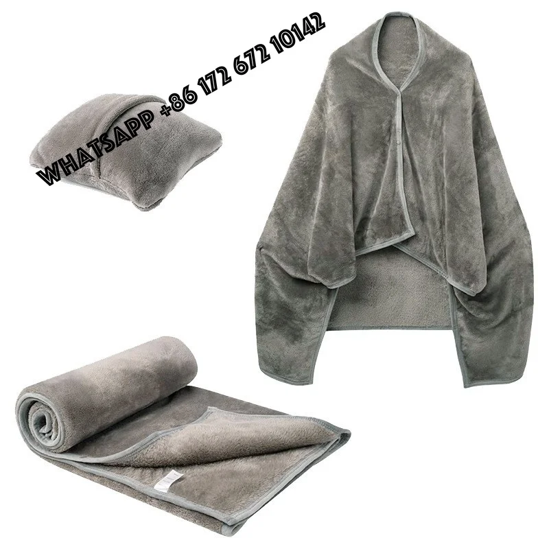 NEW New Design Bag Hand Warm Portable Foldable 2 in 1 Travel Custom Airplane Flannel Shawl Pillow Blanket