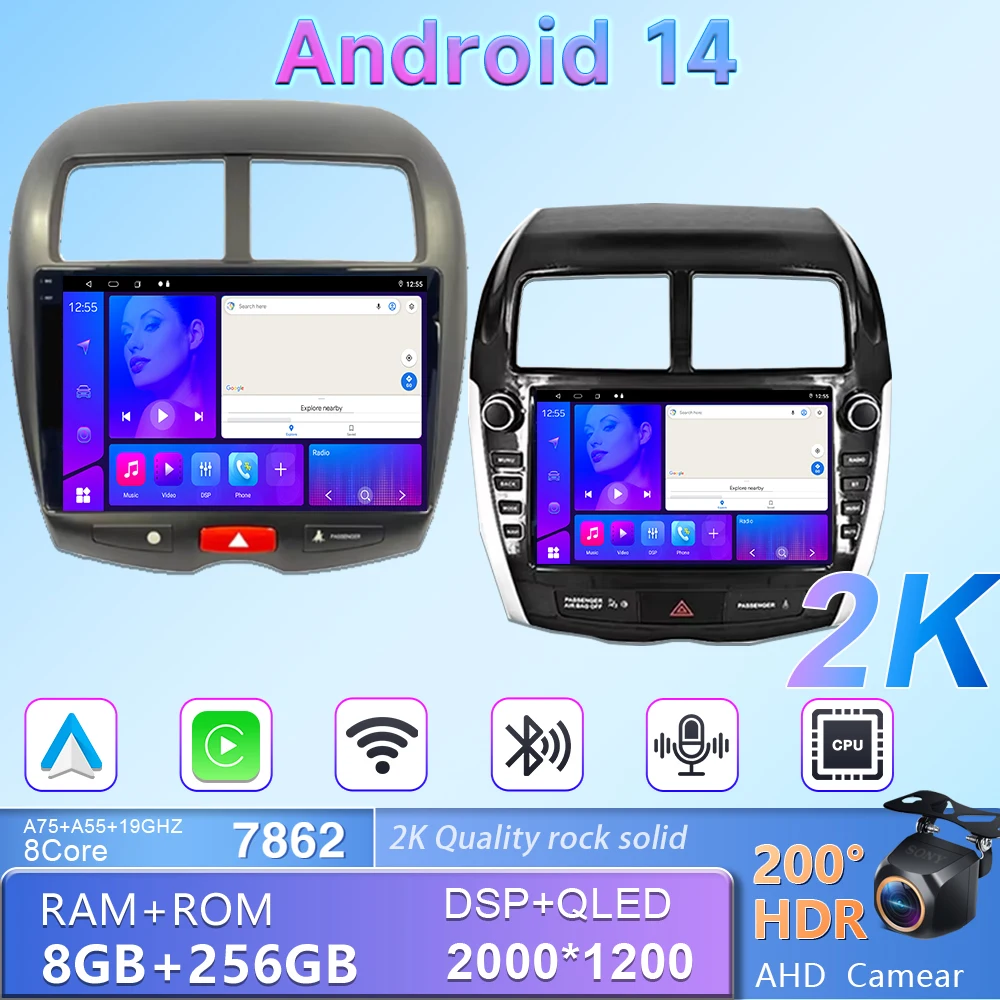 Carplay Android Auto For MITSUBISHI ASX 1 2010 - 2016 Bluetooth Car Radio Multimedia Video 4G Wifi USB Touch Navigation Display