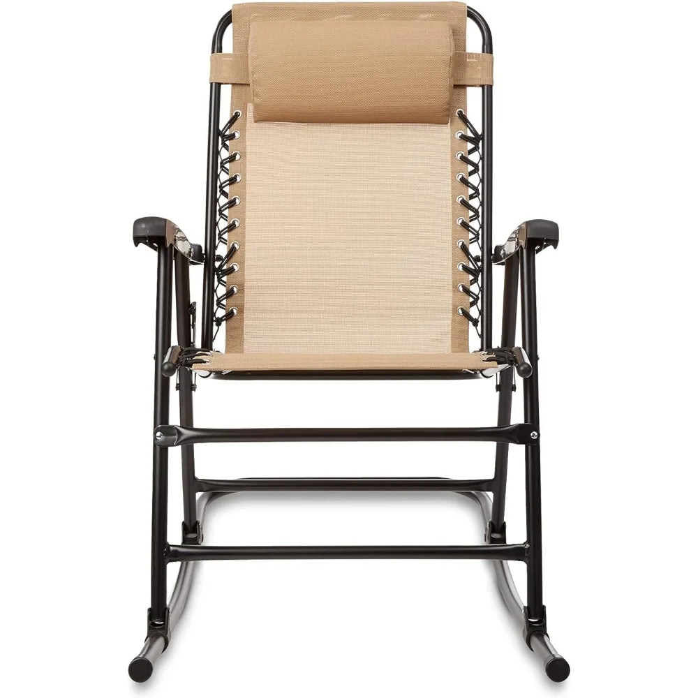 Basics Outdoor Textilene a gravità Zero pieghevole Lounge Rocker con cuscino, Beige