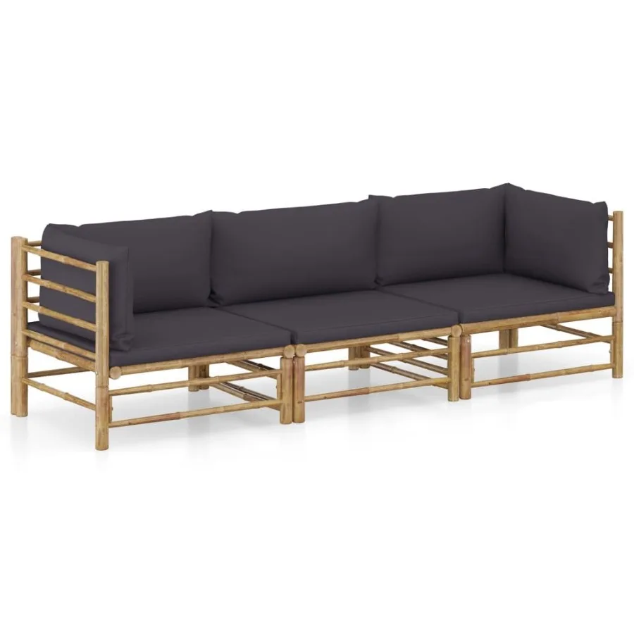 

3 Piece Patio Lounge Set with Dark Gray Cushions Bamboo