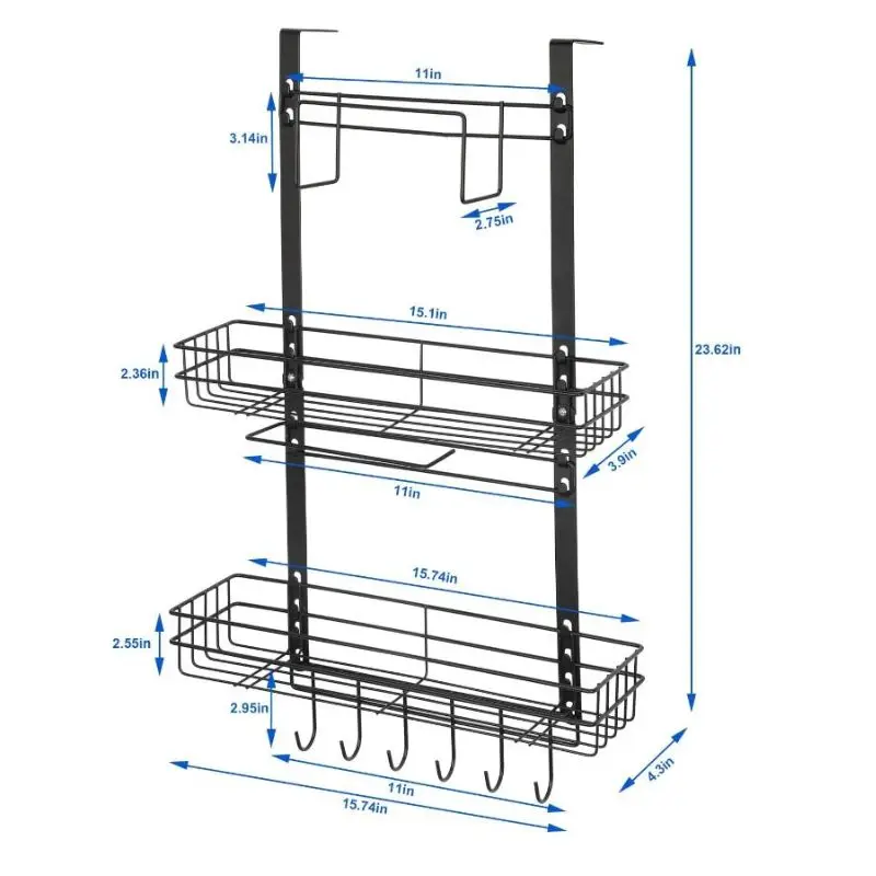 Fridge Spice Rack Organizer with Paper Towel Holder, Side Shelf Storage Featuring 2 Baskets & 6 Hooks for Kitchen Use