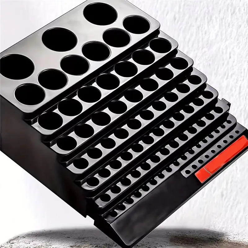 AA94-85 Hole Tool Bit Holder Storage Box, Mandrel Drill Bench Tool Holes Screwdriver Bit Holder Drill Head Storage Case,Black