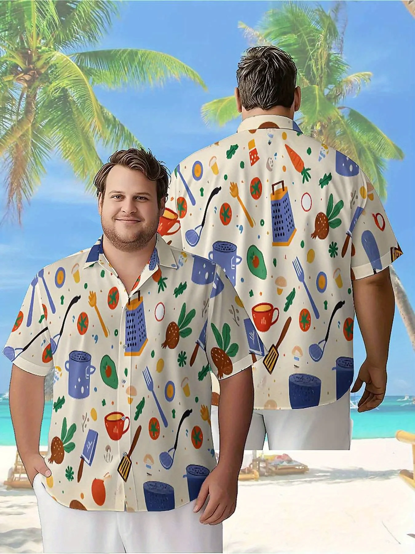 Men's Plus Size Hawaiian ShirtsFood and Cooking Illustrationspattern,Premium Comfort Youth Clothes,Streetwear Y2K Tops