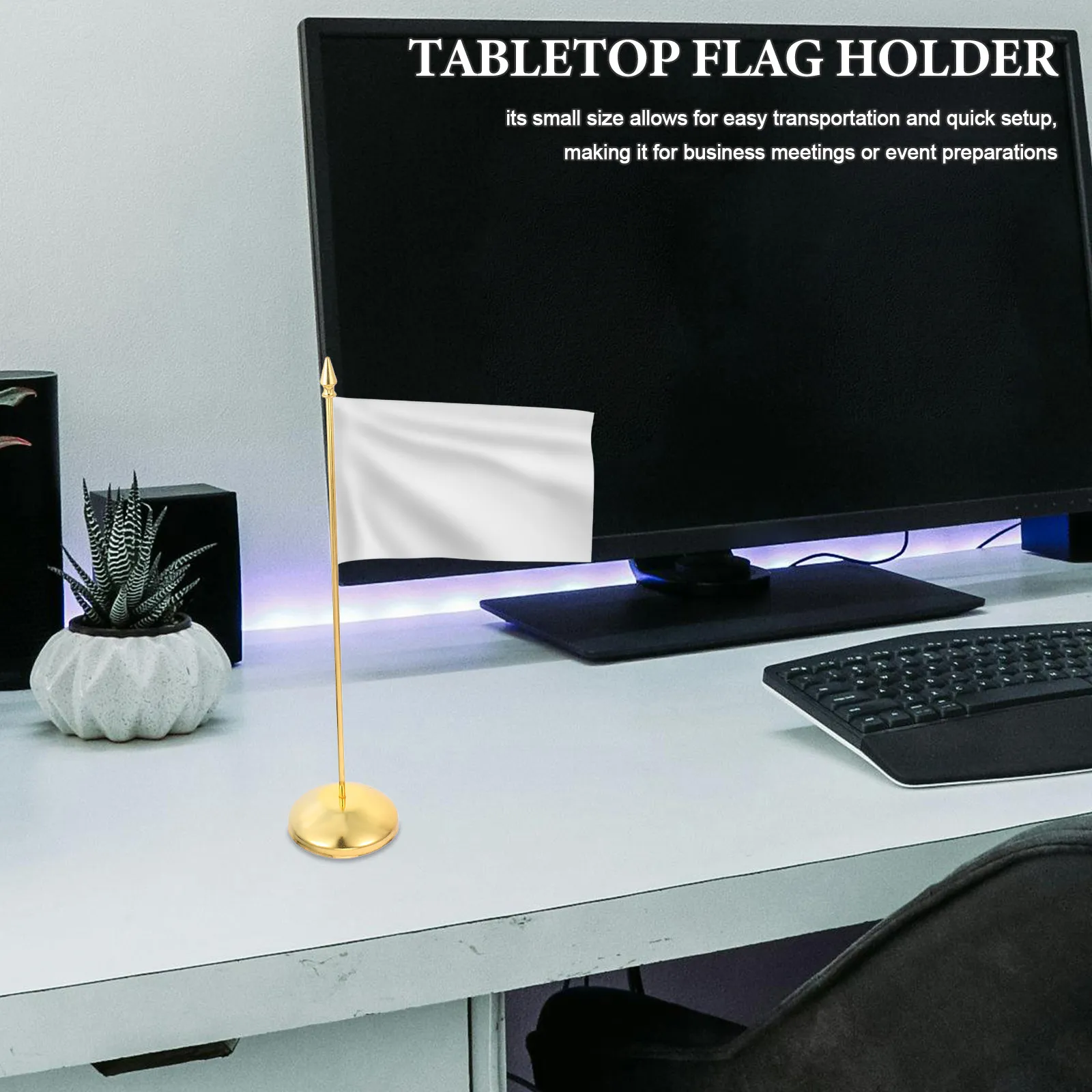 Metal Desktop Flag Holder Polished Table Stand Small Flag Base Miniature Flagpole for Office Events Meeting Indoor Flagpole Base