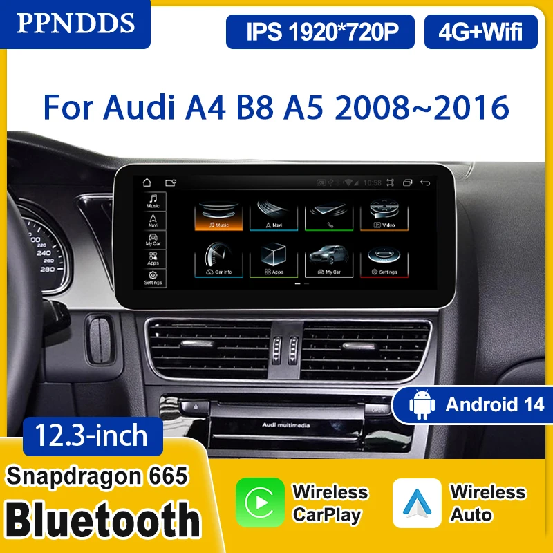 PPNDDS Wireless Carplay Screen For Audi A4 B8 A5 Android 14 Car Multimedia Player Autoradio Stereo GPS Navi DSP MMI SWC DSP