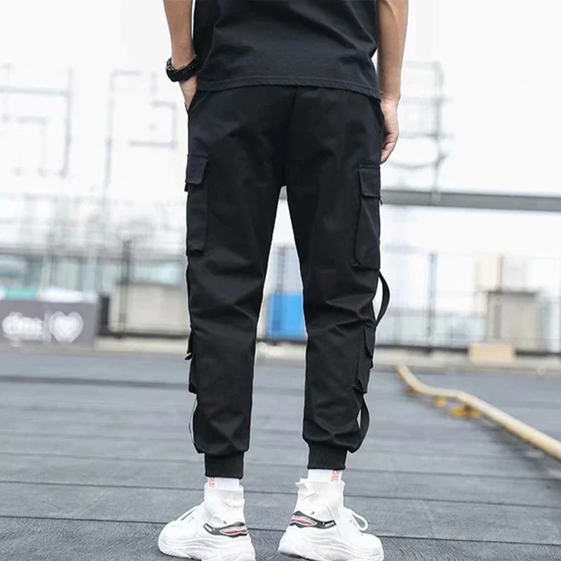 Fashion Men's Side Pockets Cargo Harem Pants Black Hip Hop Casual Male Joggers Trousers Fashion Casual Streetwear Pants