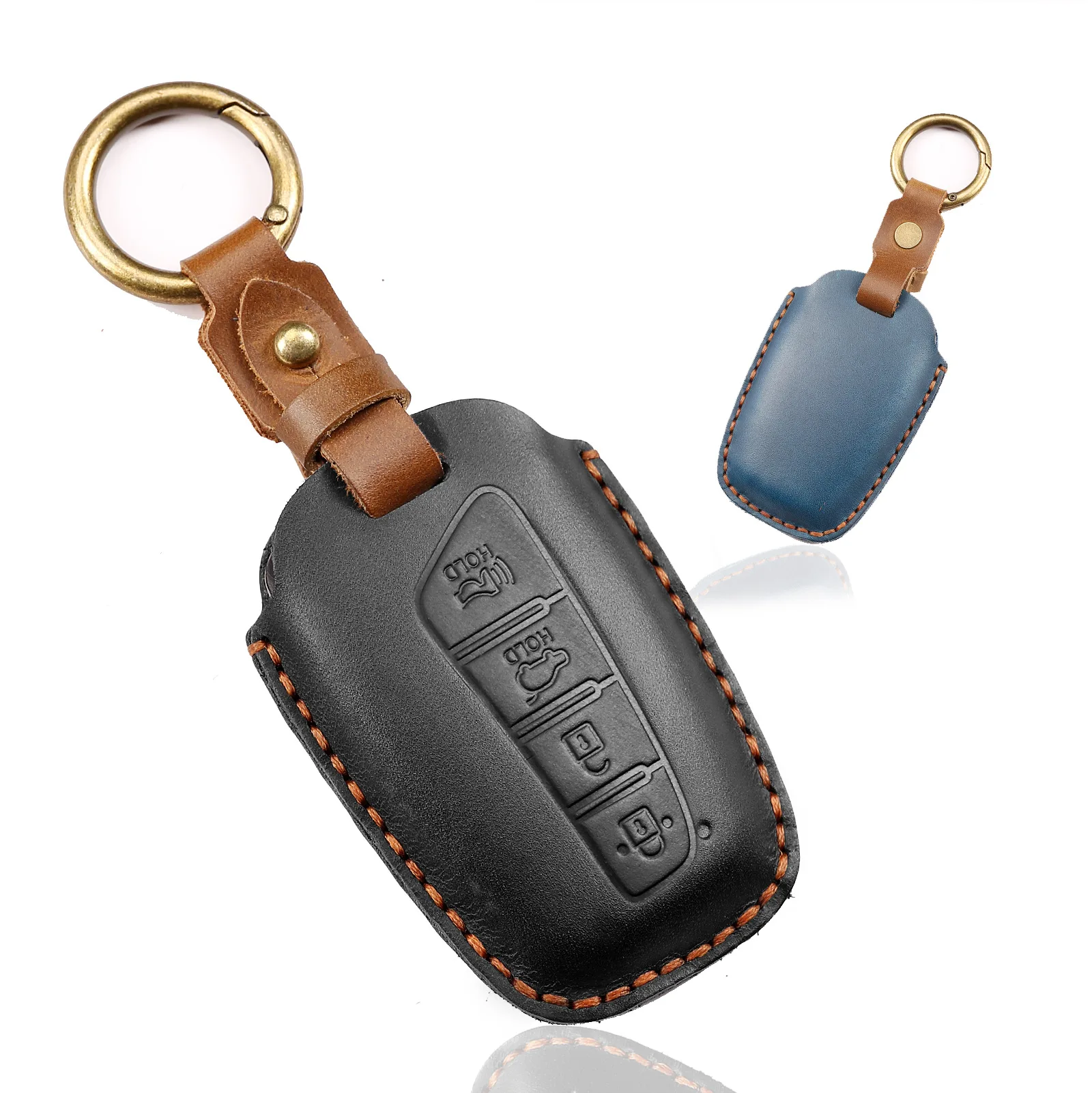 Car Handmade Leather Key Case Holder For Hyundai Grand Santa Fe 3 DM IX45 IX35 Genesis DH Grandeur Azera HG Equus 2013 2014