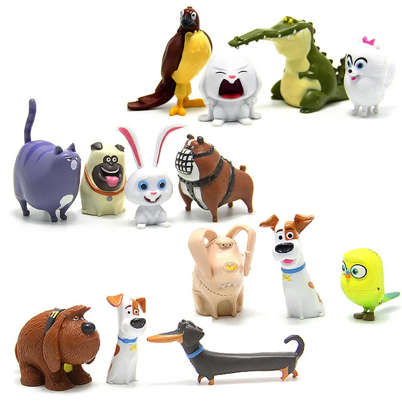 14 pcs cartoon rabbit pet dog secret life PVC handmade doll mini animal cat bird model dolls toy set children's gifts