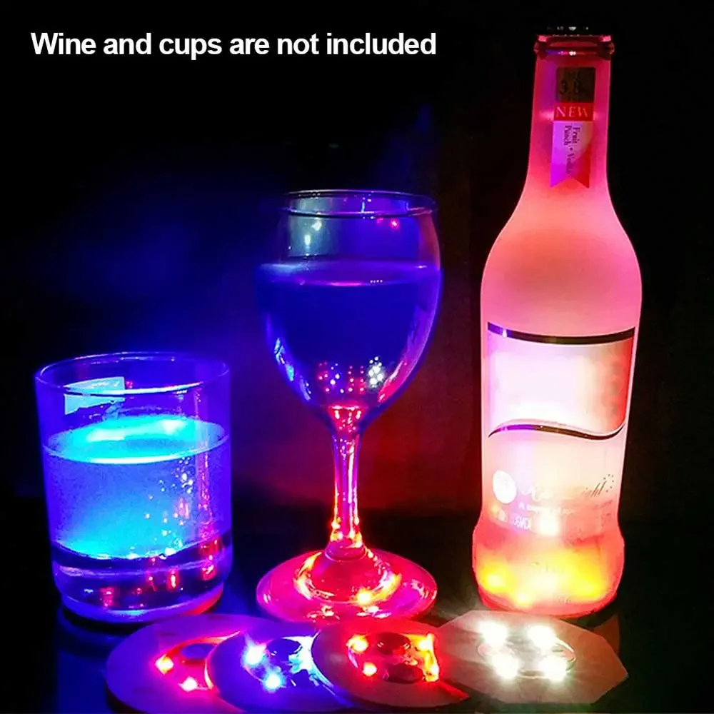 Luminous Bottle Stickers Cup Mat Light Battery Powered Glow  Coasters Super Bright Drink Cup Pad Lamp  Wedding Party Decor