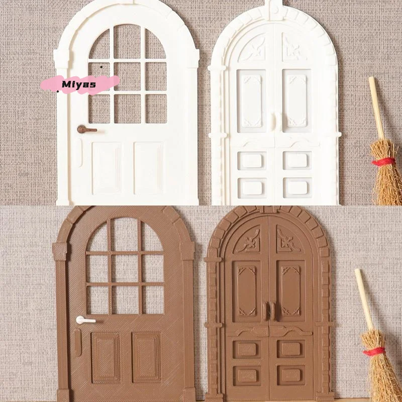Modelo de puerta de estilo europeo a escala 1/12 para decoración de muebles de casa de muñecas, accesorios de construcción de microescena para casa de muñecas de simulación