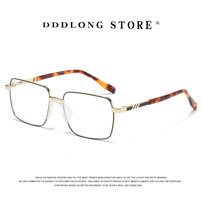 

DDDLONG Anti Blue Light Square Glasses Metal Prescription Eyeglasses Frame For Men Optical Lens Can Replaceable Eyewear D488