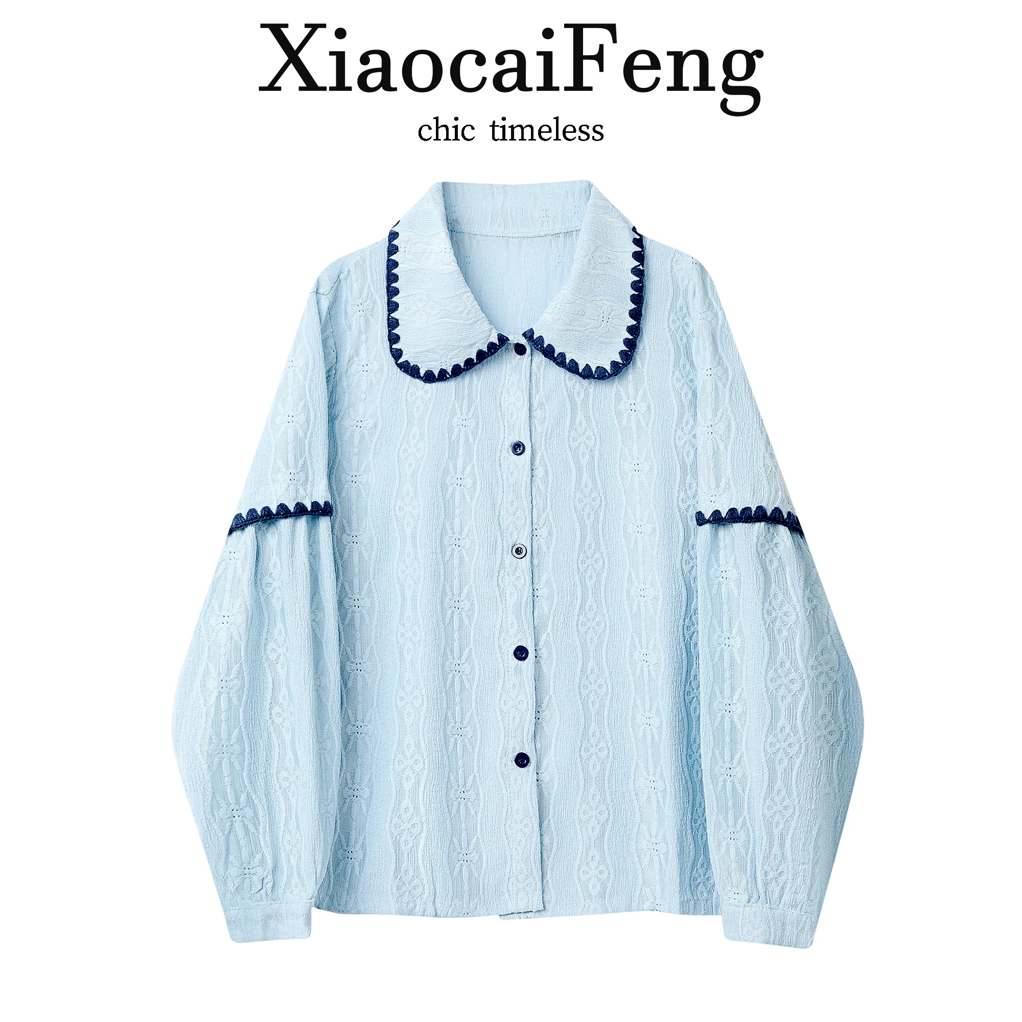 

Retro Doll Collar Embroidered Shirt Women's Spring Design Unique Shirt Stylish Top Color Block French Style Loose Fit Long Sl...