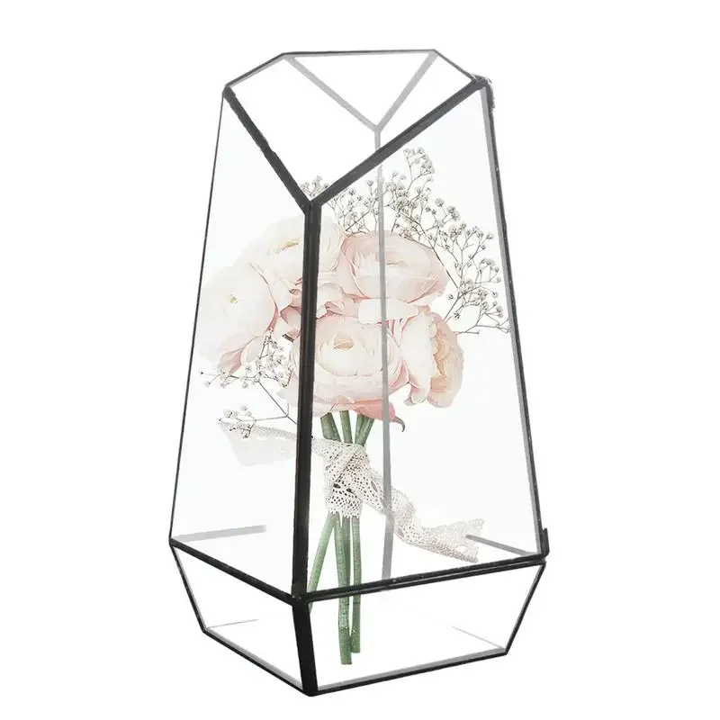 Glass Plant Terrarium Modern Handmade Glass Planter Pot With Door 25cm Handmade Glass Planter Pot Small Geometric Terrarium