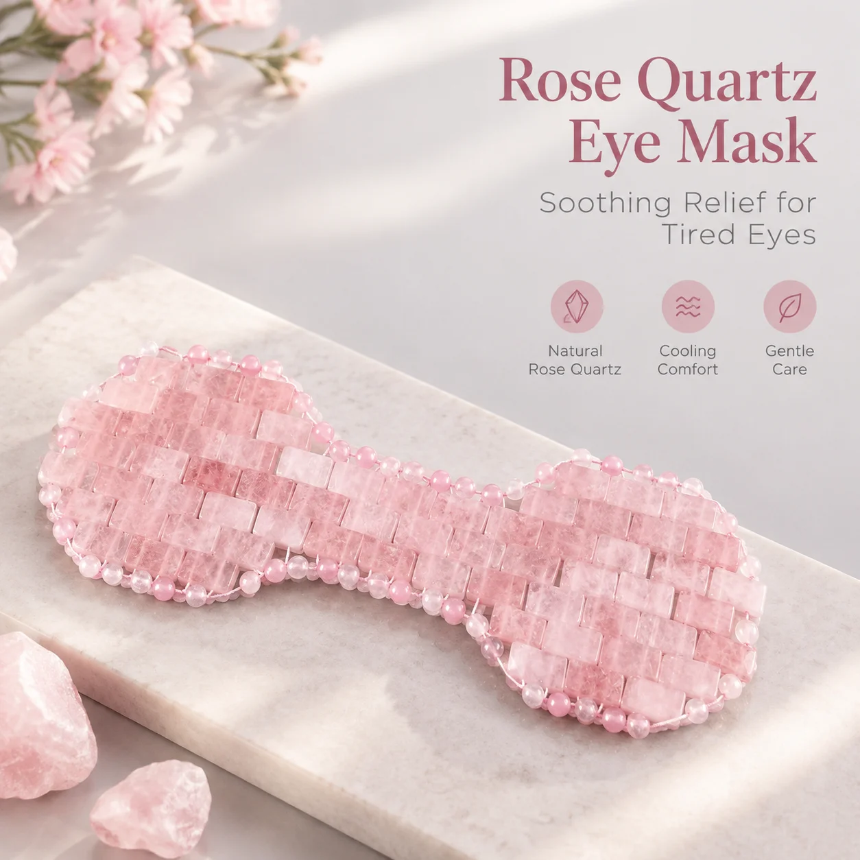 Natural Rose Quartz Face Jade Mask Eyes Massager Pink Jade Sleep Eye Mask Cold Therapy Facial SPA Anti Aging